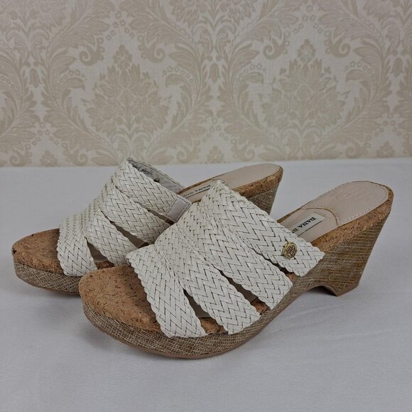 Dana Buchman Size 6M Billy Sandals White Woven Straps Cork Lined Insole NWOT - Picture 1 of 15